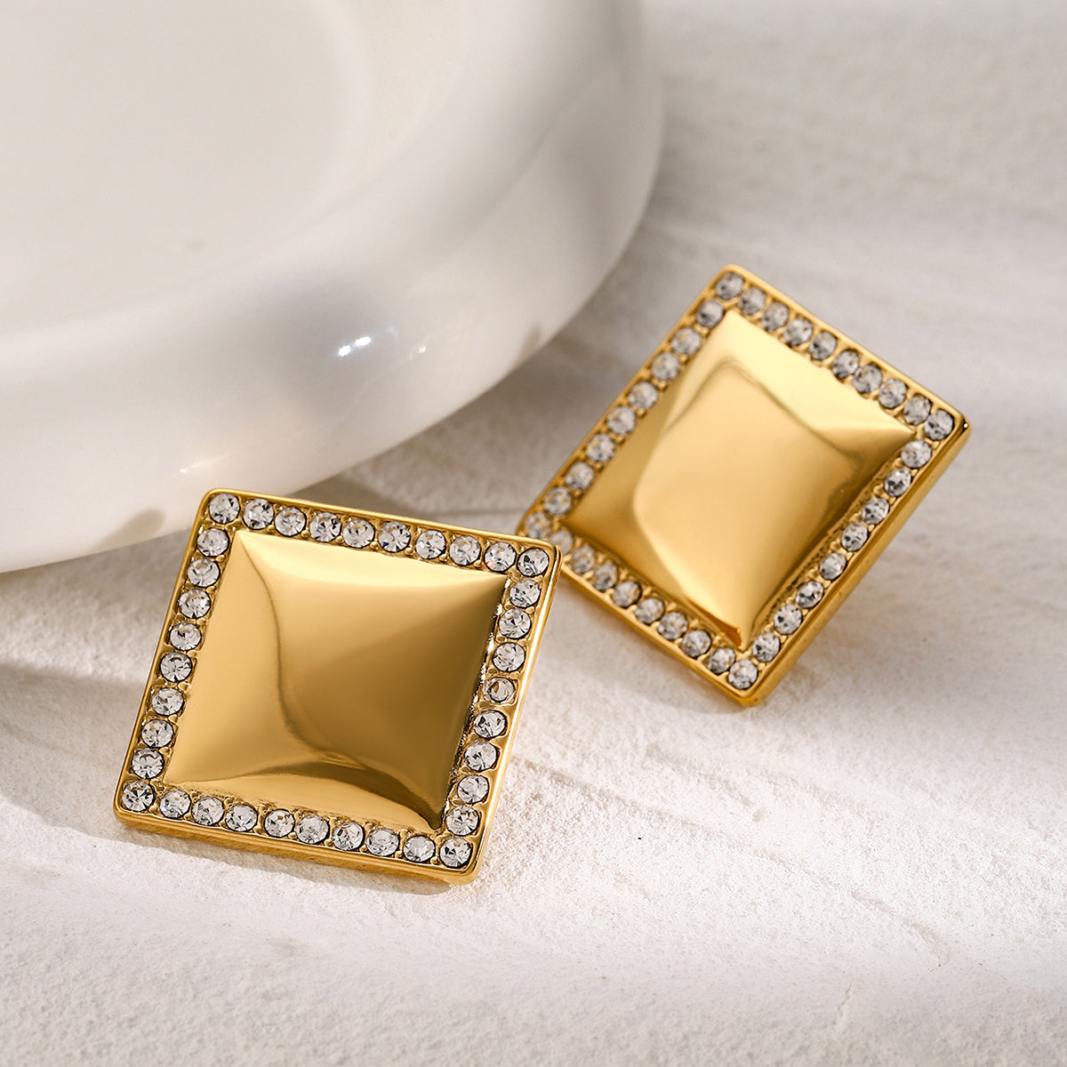 IG Style Simple Style Square Plating Inlay 316 Stainless Steel Zircon 18K Gold Plated Ear Studs