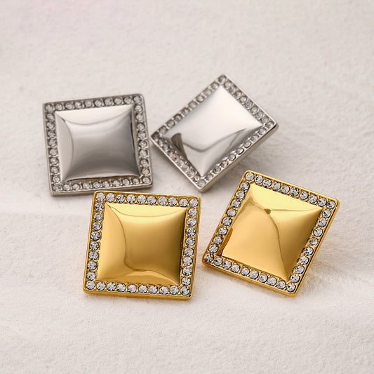 IG Style Simple Style Square Plating Inlay 316 Stainless Steel Zircon 18K Gold Plated Ear Studs