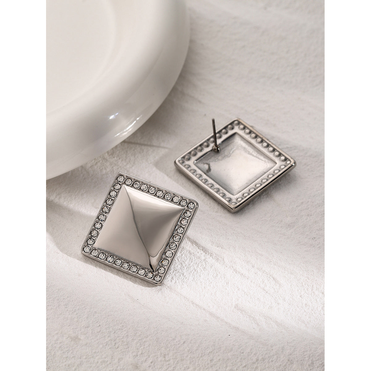 IG Style Simple Style Square Plating Inlay 316 Stainless Steel Zircon 18K Gold Plated Ear Studs