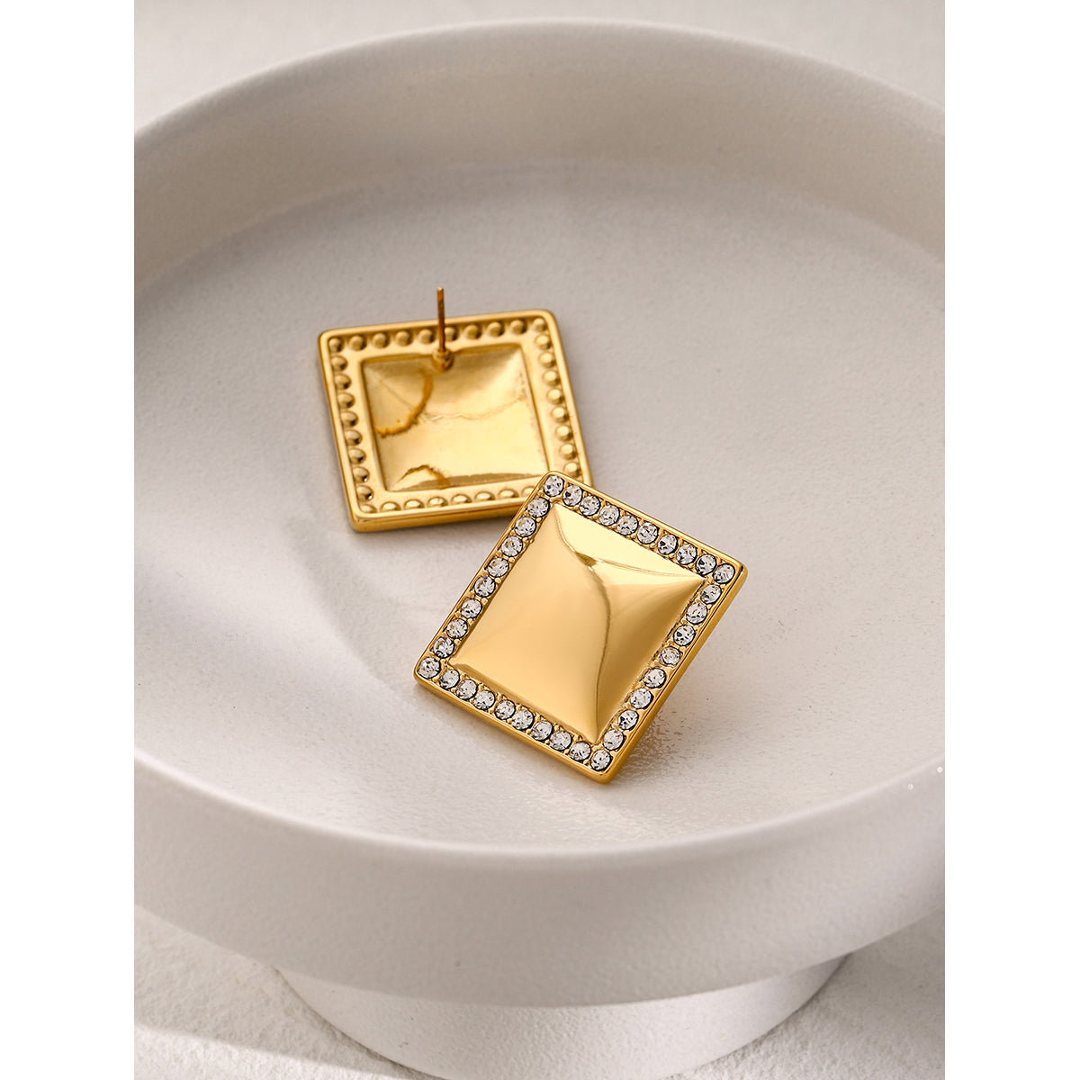 IG Style Simple Style Square Plating Inlay 316 Stainless Steel Zircon 18K Gold Plated Ear Studs