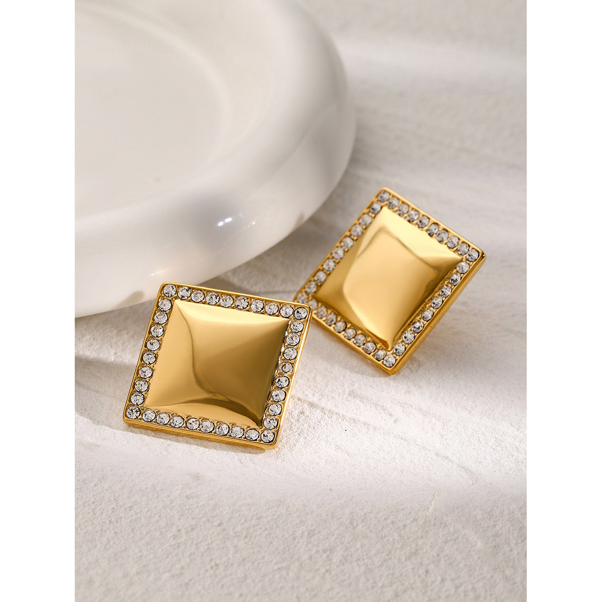 IG Style Simple Style Square Plating Inlay 316 Stainless Steel Zircon 18K Gold Plated Ear Studs