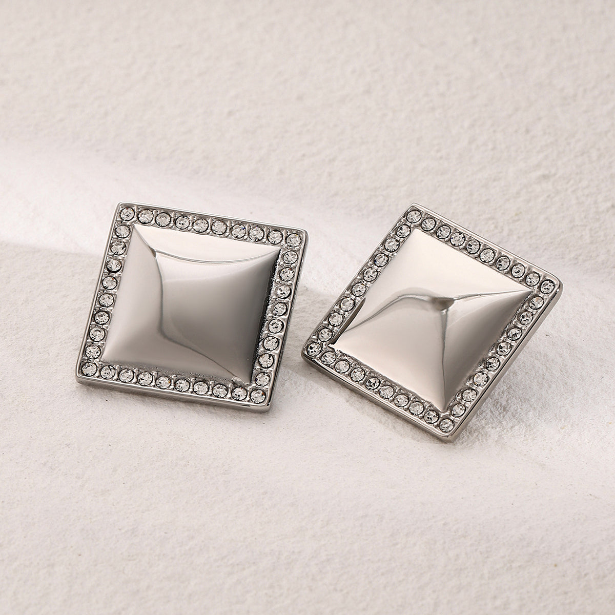 IG Style Simple Style Square Plating Inlay 316 Stainless Steel Zircon 18K Gold Plated Ear Studs