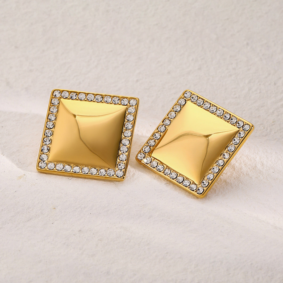 IG Style Simple Style Square Plating Inlay 316 Stainless Steel Zircon 18K Gold Plated Ear Studs