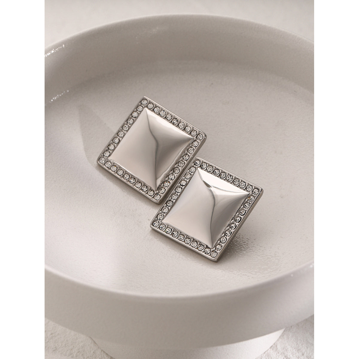 IG Style Simple Style Square Plating Inlay 316 Stainless Steel Zircon 18K Gold Plated Ear Studs