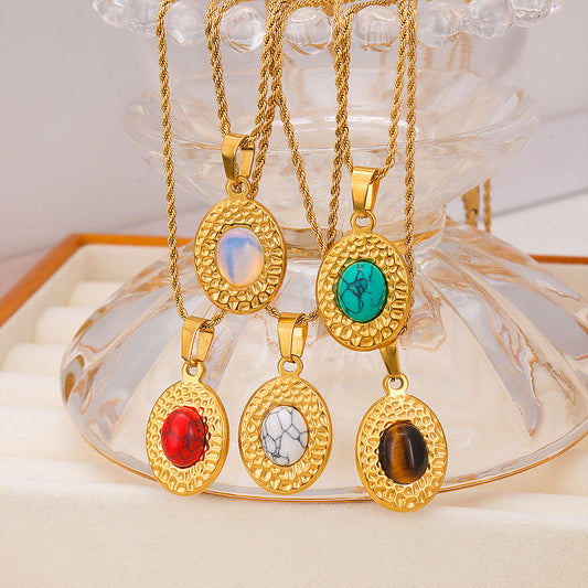 304 Stainless Steel 18K Gold Plated Simple Style Classic Style Plating Inlay Color Block Turquoise Pendant Necklace