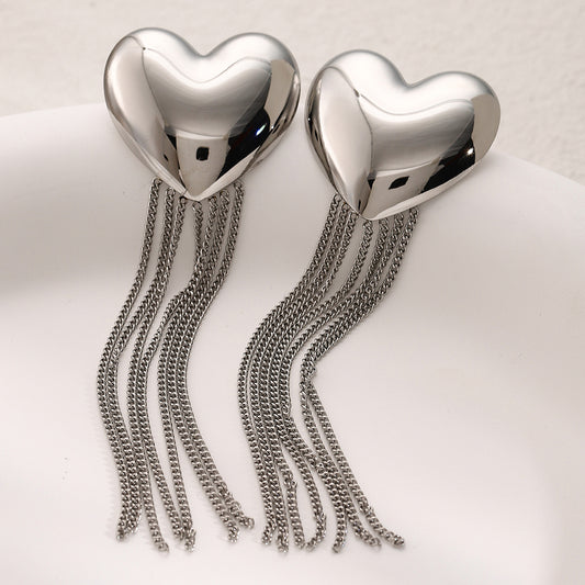 IG Style Simple Style Heart Shape Tassel 304 Stainless Steel Drop Earrings