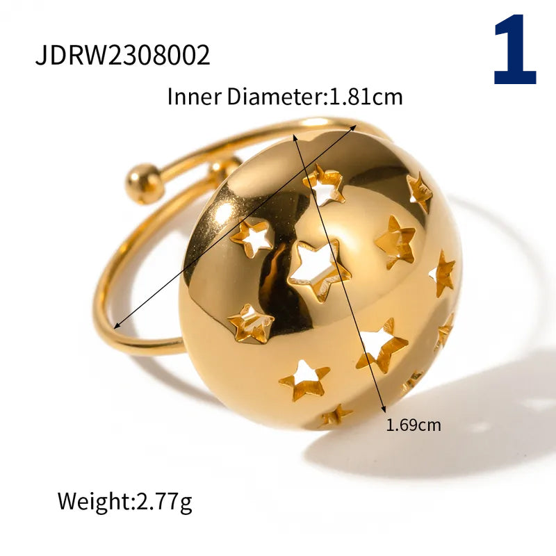 304 Stainless Steel 18K Gold Plated Simple Style Classic Style Hollow Out Solid Color Rings Earrings