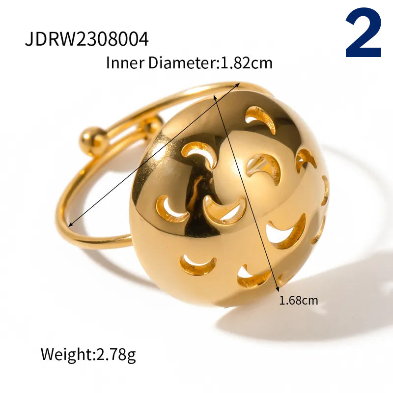 304 Stainless Steel 18K Gold Plated Simple Style Classic Style Hollow Out Solid Color Rings Earrings