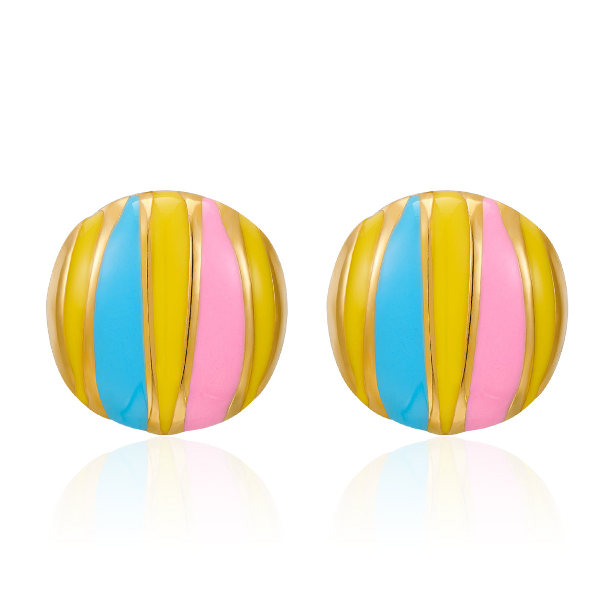 Artistic Round Stripe Enamel Plating 304 Stainless Steel 18K Gold Plated Ear Studs