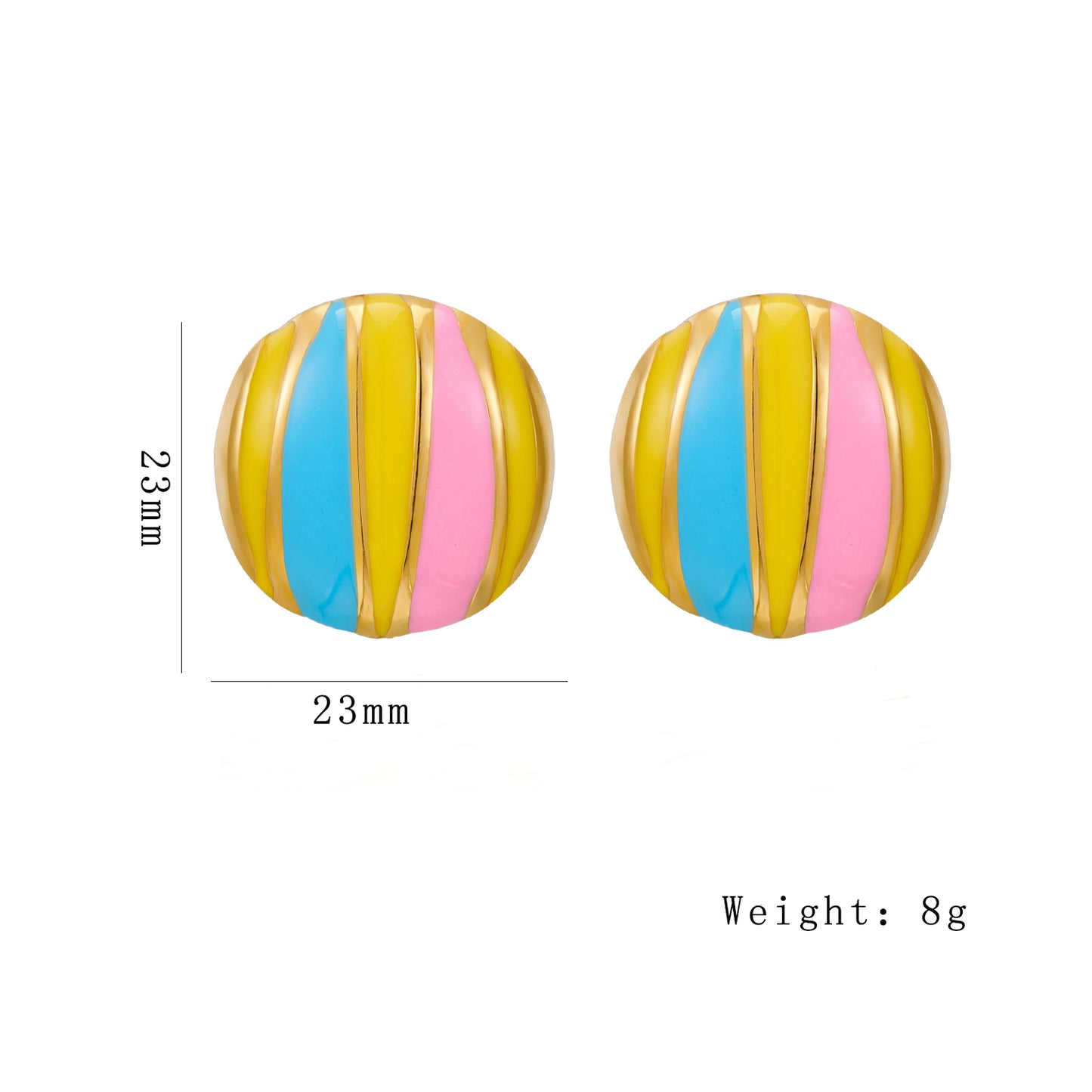 Artistic Round Stripe Enamel Plating 304 Stainless Steel 18K Gold Plated Ear Studs