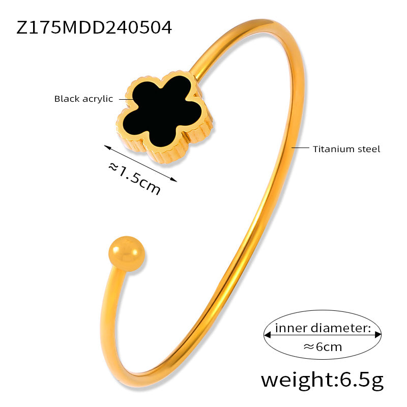 Elegant Simple Style Korean Style Parthenocissus Grass Flower 304 Stainless Steel 18K Gold Plated Acrylic Shell Bangle In Bulk