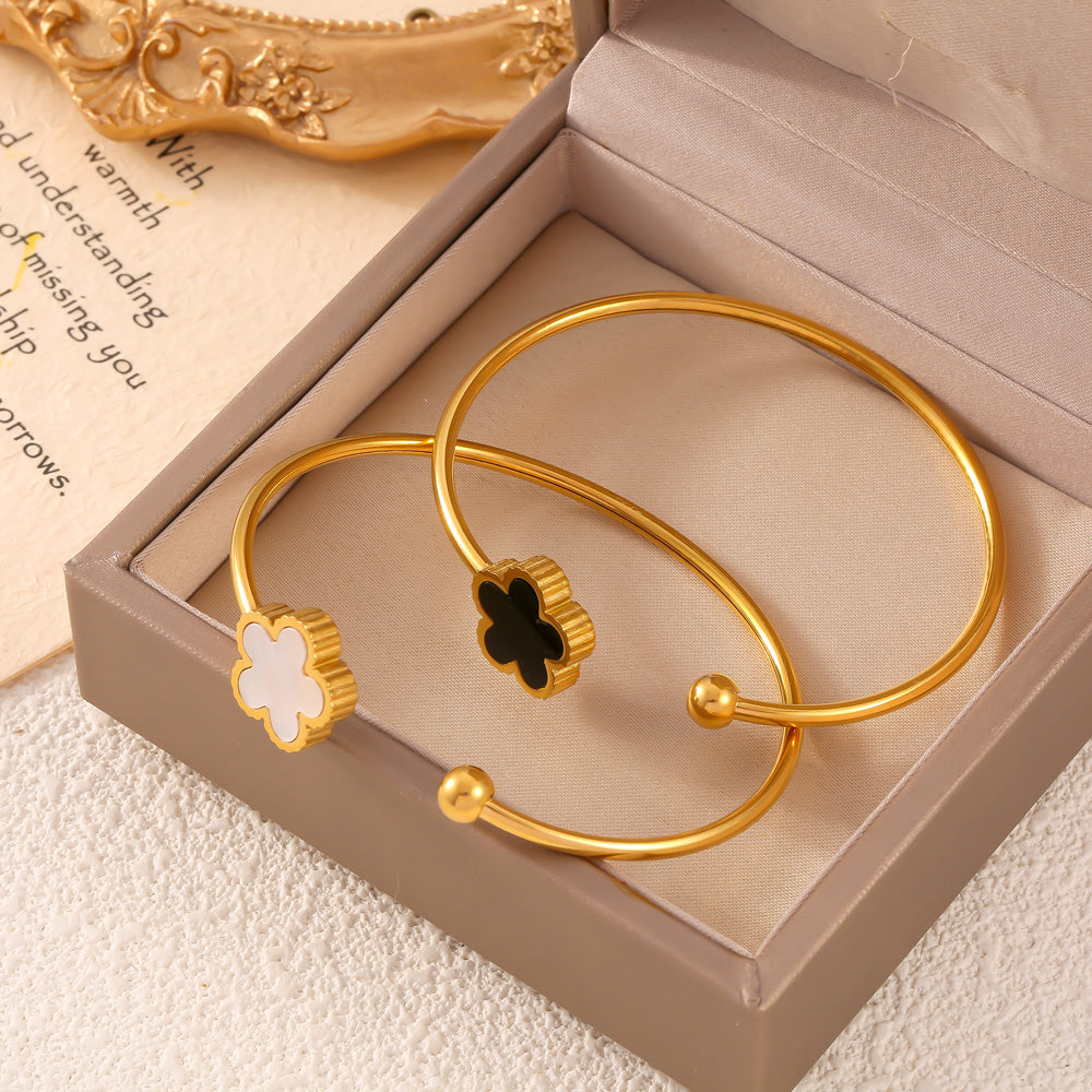 Elegant Simple Style Korean Style Parthenocissus Grass Flower 304 Stainless Steel 18K Gold Plated Acrylic Shell Bangle In Bulk