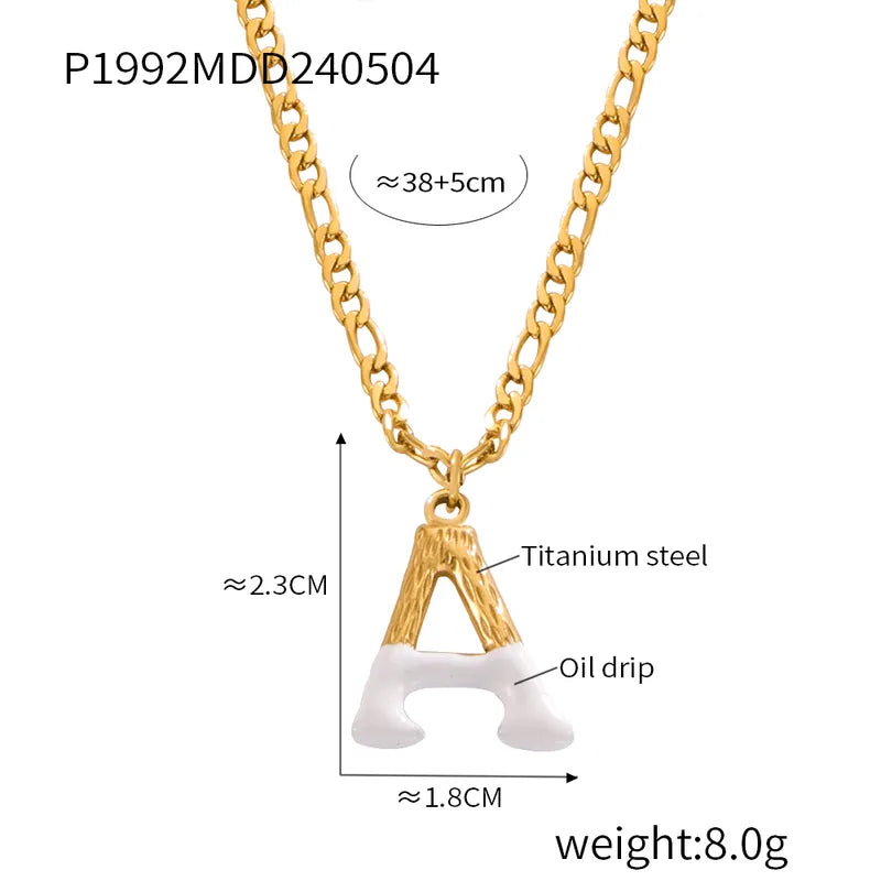 304 Stainless Steel 18K Gold Plated Casual Simple Style Commute Enamel Plating Letter Pendant Necklace