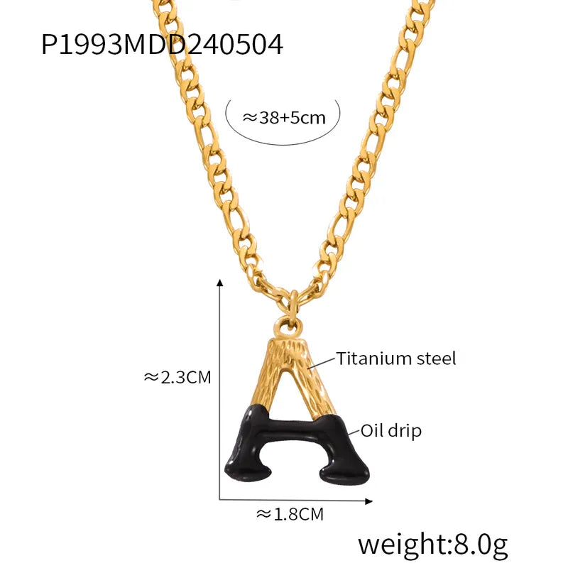 304 Stainless Steel 18K Gold Plated Casual Simple Style Commute Enamel Plating Letter Pendant Necklace