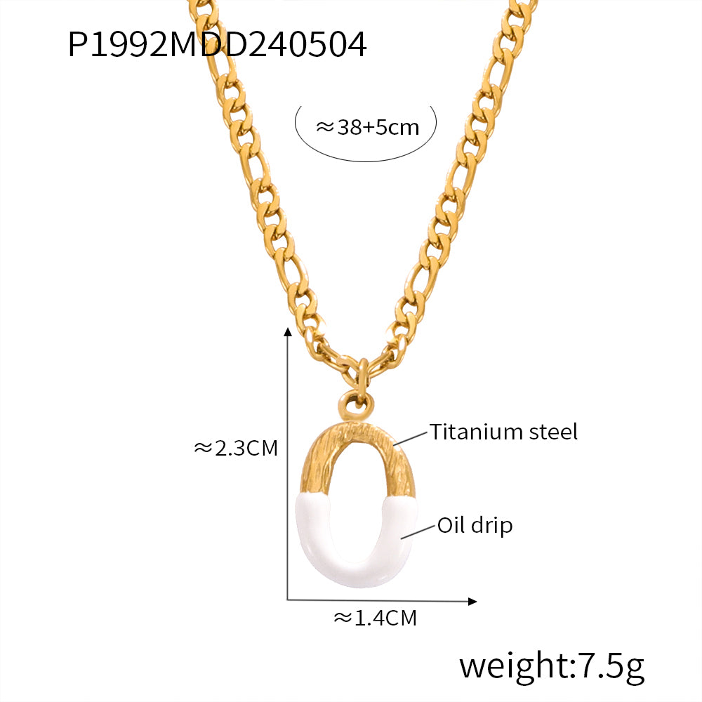 304 Stainless Steel 18K Gold Plated Casual Simple Style Commute Enamel Plating Letter Pendant Necklace