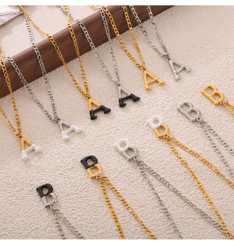 304 Stainless Steel 18K Gold Plated Casual Simple Style Commute Enamel Plating Letter Pendant Necklace