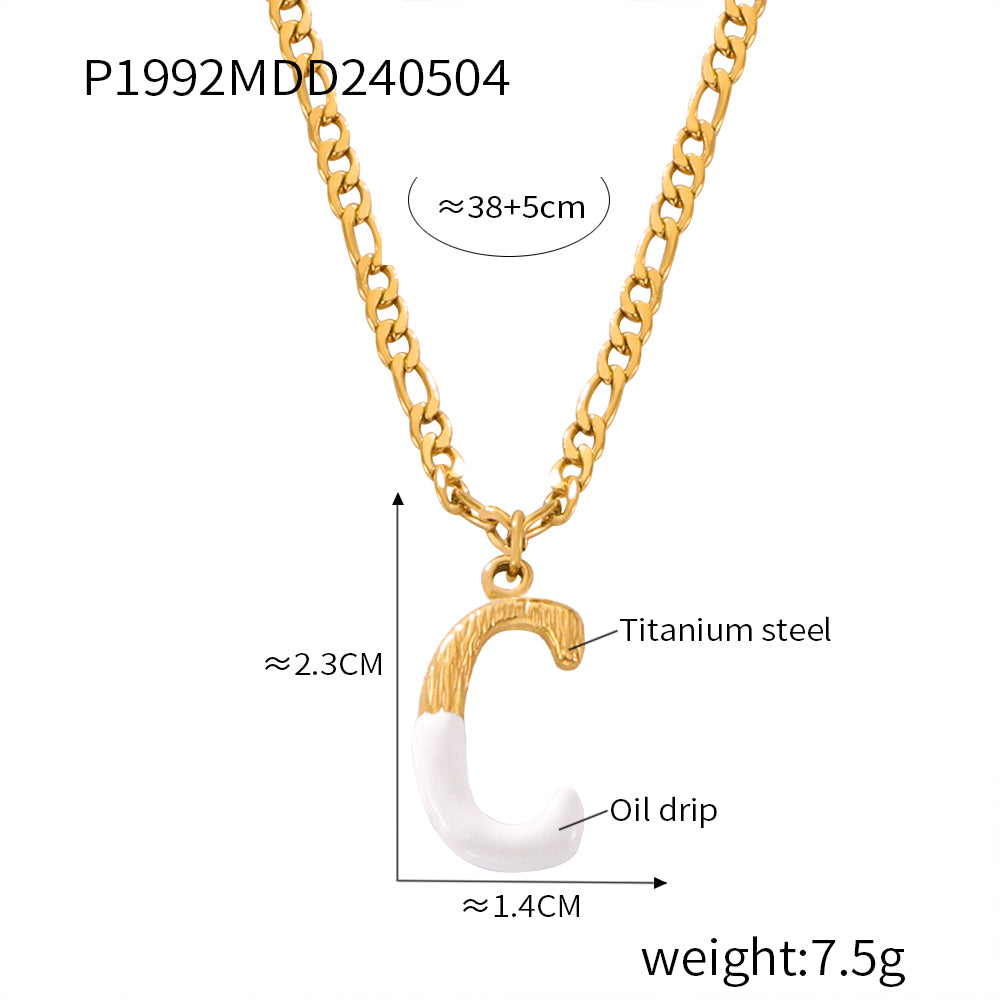 304 Stainless Steel 18K Gold Plated Casual Simple Style Commute Enamel Plating Letter Pendant Necklace