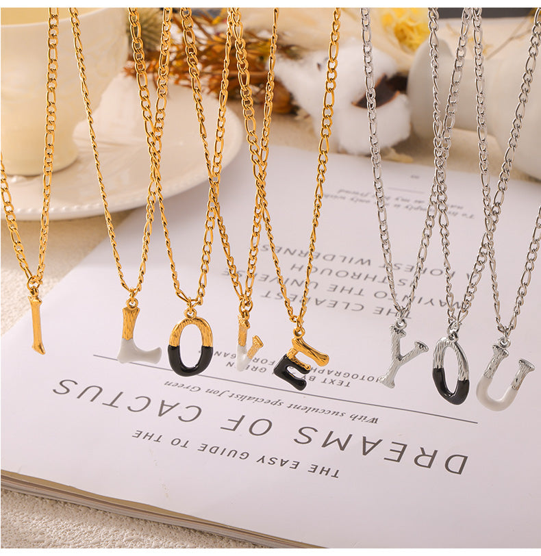 304 Stainless Steel 18K Gold Plated Casual Simple Style Commute Enamel Plating Letter Pendant Necklace