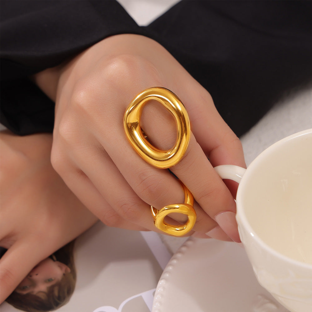 Oval 304 Stainless Steel 18K Gold Plated Hollow Out Rings