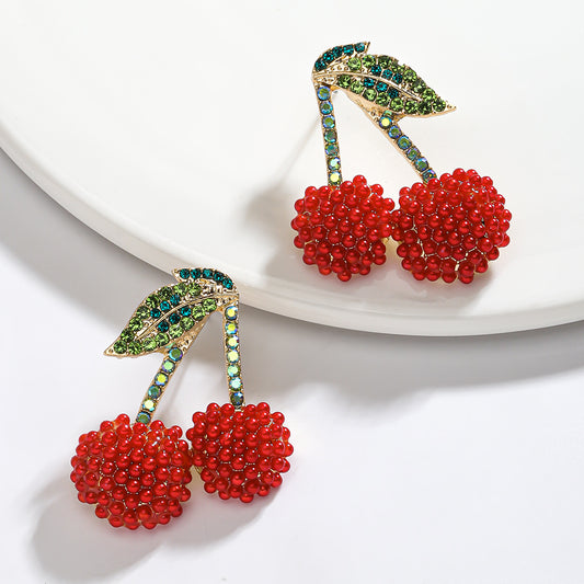 Cute Pastoral Shiny Fruit Inlay Zinc Alloy Rhinestones Ear Studs