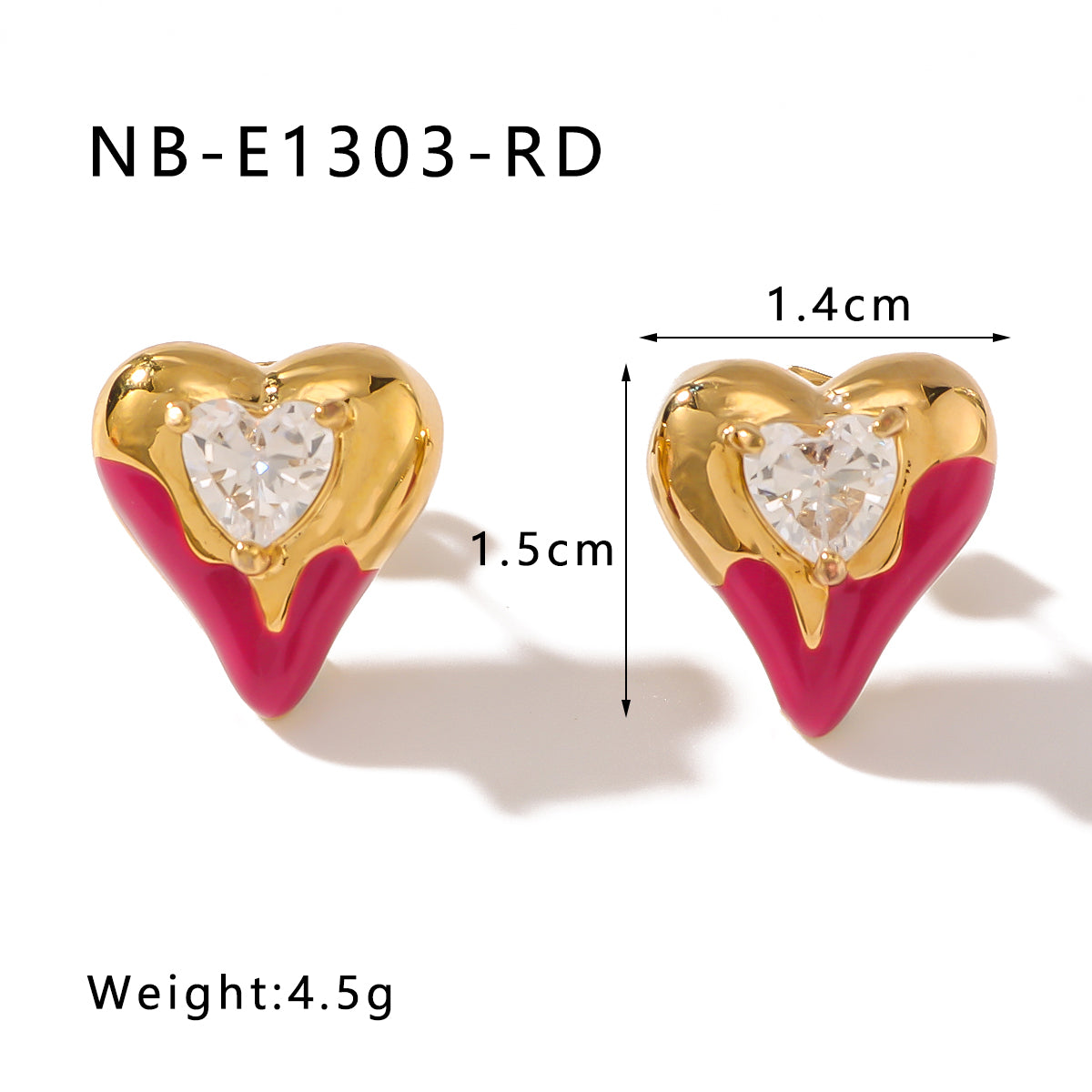 Simple Style Shiny Heart Shape Plating Inlay 304 Stainless Steel Zircon 18K Gold Plated Ear Studs