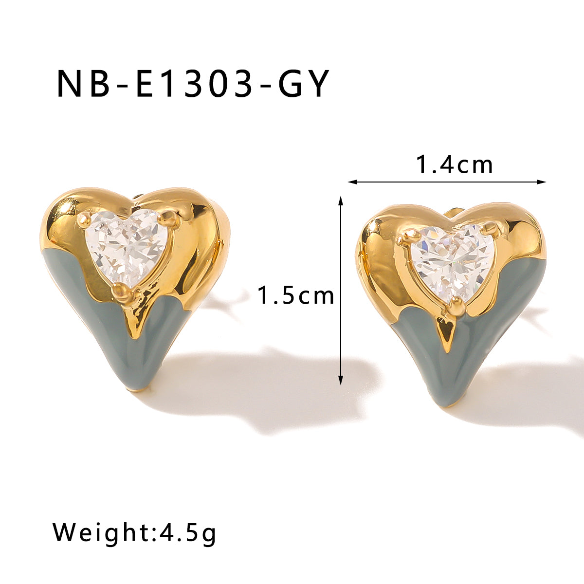 Simple Style Shiny Heart Shape Plating Inlay 304 Stainless Steel Zircon 18K Gold Plated Ear Studs