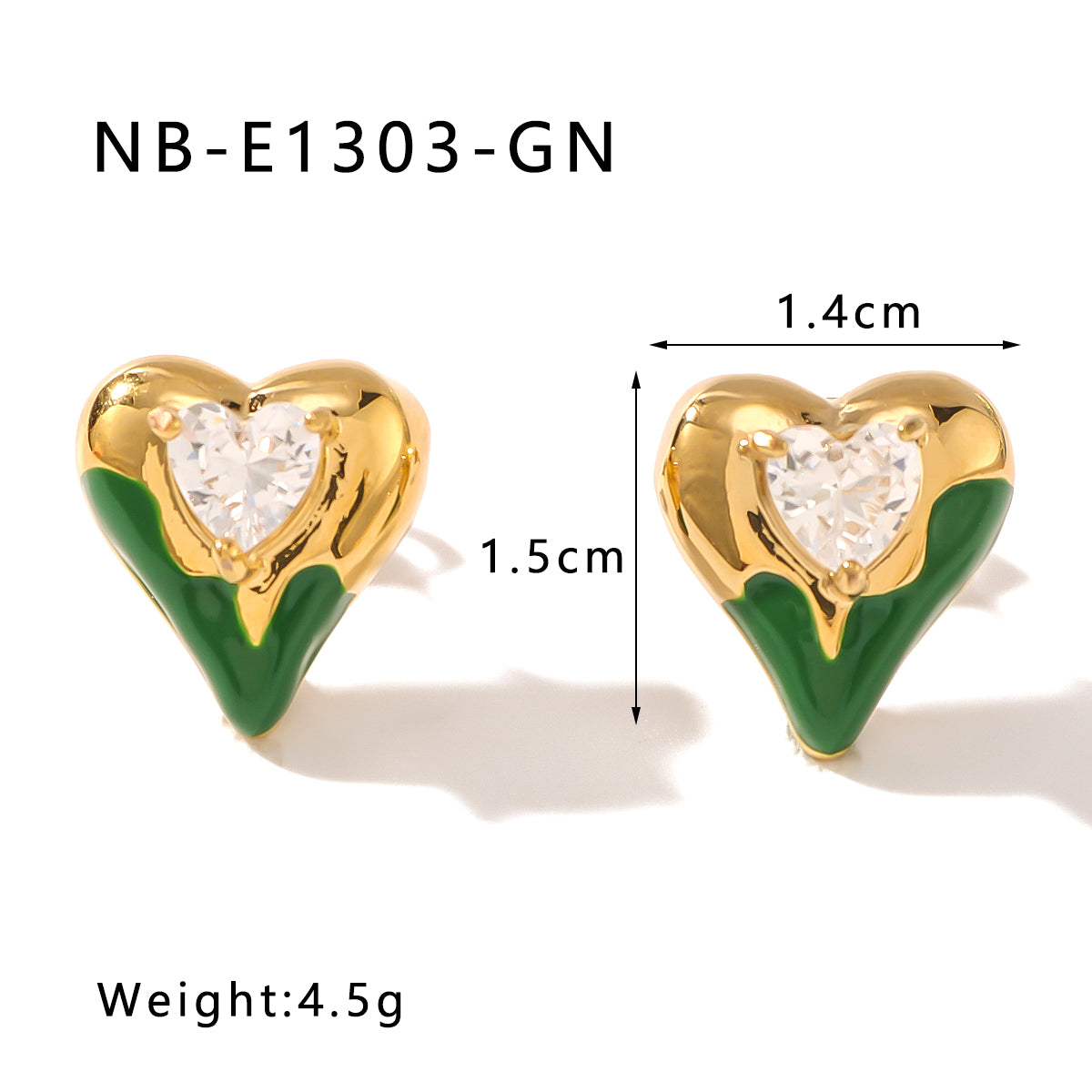 Simple Style Shiny Heart Shape Plating Inlay 304 Stainless Steel Zircon 18K Gold Plated Ear Studs