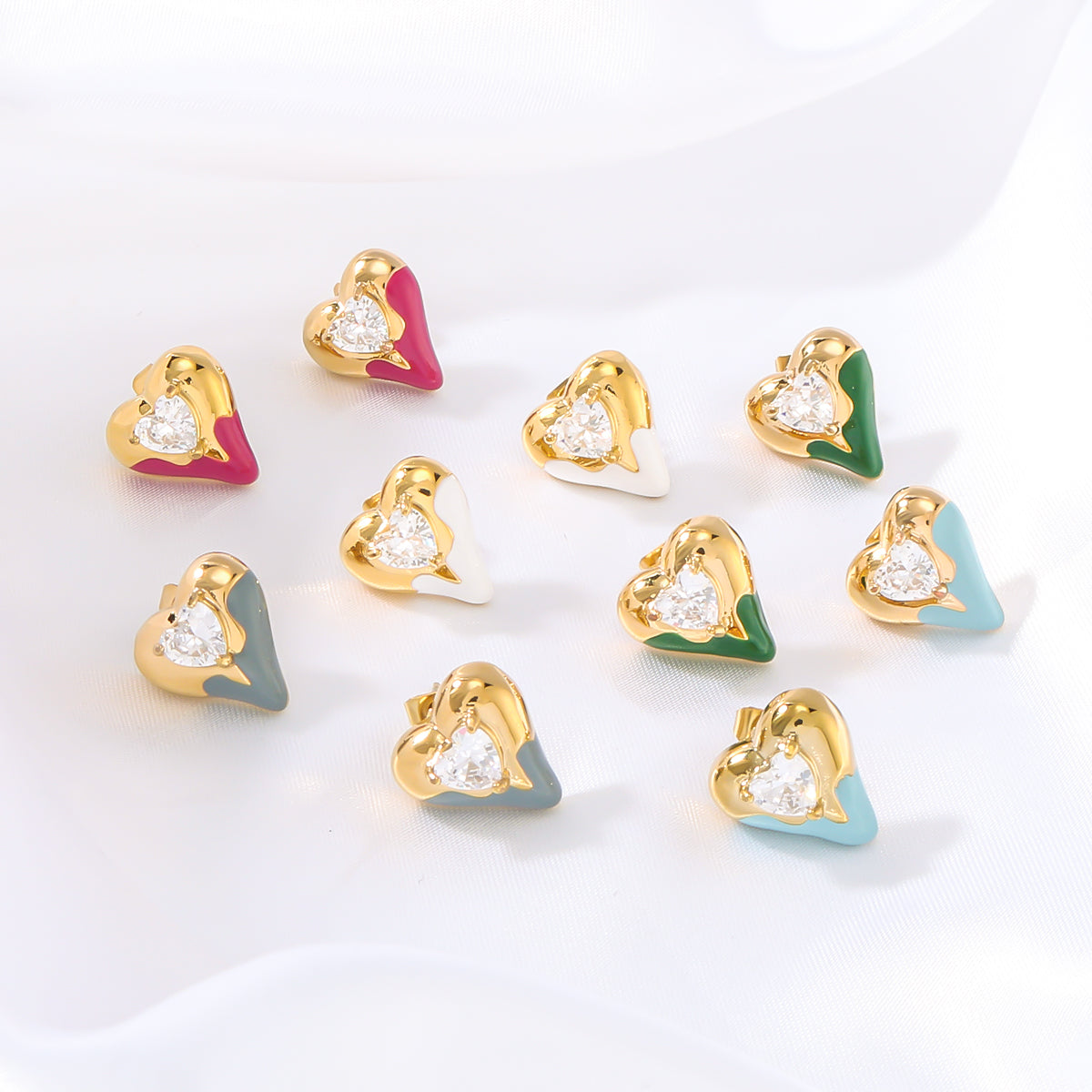 Simple Style Shiny Heart Shape Plating Inlay 304 Stainless Steel Zircon 18K Gold Plated Ear Studs