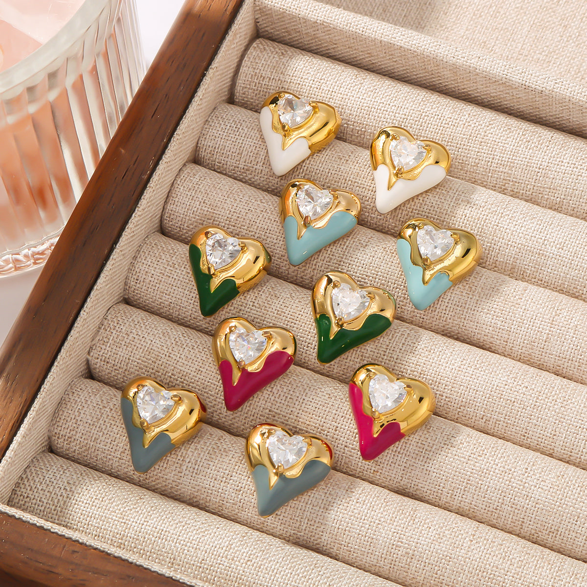 Simple Style Shiny Heart Shape Plating Inlay 304 Stainless Steel Zircon 18K Gold Plated Ear Studs