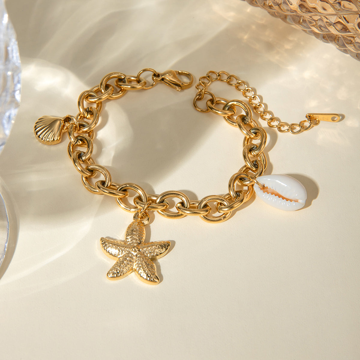 Basic Vacation Classic Style Starfish Shell 304 Stainless Steel 18K Gold Plated Bracelets In Bulk