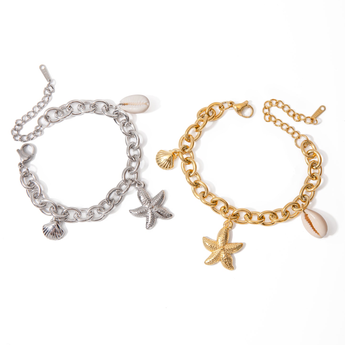 Basic Vacation Classic Style Starfish Shell 304 Stainless Steel 18K Gold Plated Bracelets In Bulk