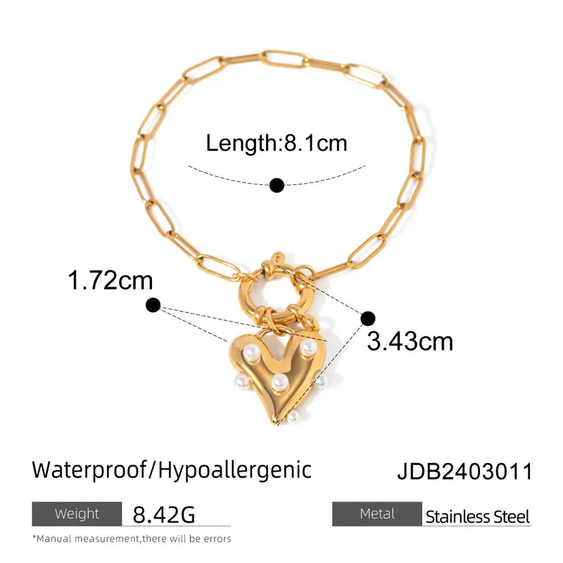 IG Style Simple Style Heart Shape 304 Stainless Steel Pearl 18K Gold Plated Inlay Rings Bracelets Necklace