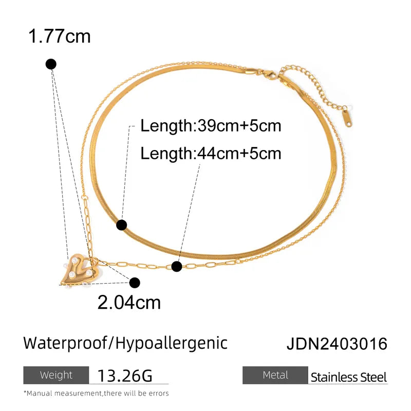 IG Style Simple Style Heart Shape 304 Stainless Steel Pearl 18K Gold Plated Inlay Rings Bracelets Necklace