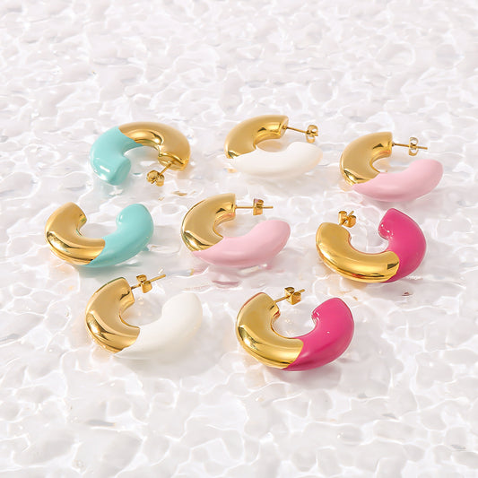 Elegant Classic Style C Shape Semicircle Circle Plating 304 Stainless Steel 18K Gold Plated Ear Studs