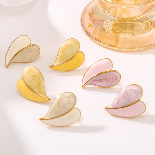 Romantic Simple Style Leaf Heart Shape Plating 304 Stainless Steel 18K Gold Plated Ear Studs