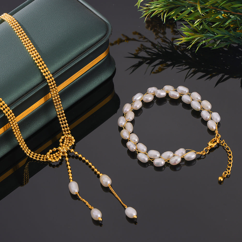 Freshwater Pearl Copper Elegant French Style Bracelets & Necklace