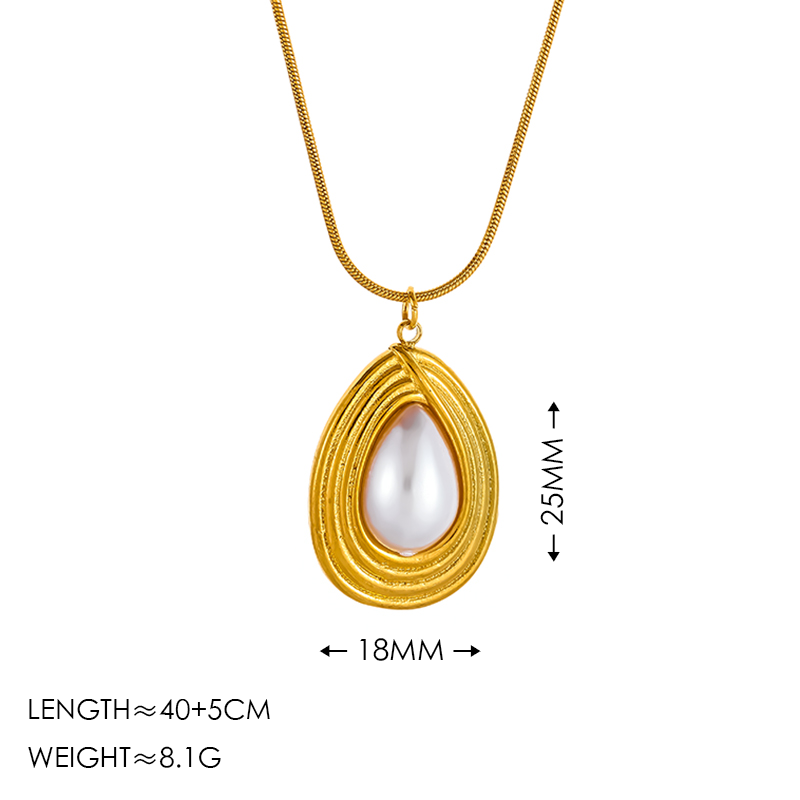 Simple Style Water Droplets 304 Stainless Steel Artificial Pearls 18K Gold Plated Inlay Pendant Necklace