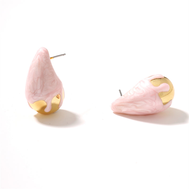 IG Style Water Droplets Asymmetrical CCB K Gold Plated Ear Studs