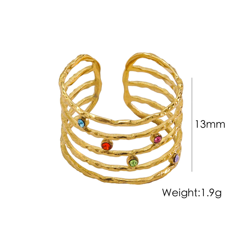 Elegant French Style Simple Style Geometric Lines 304 Stainless Steel Zircon 14K Gold Plated Plating Inlay Open Rings