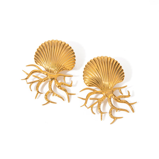 Vacation Beach Coral Shell 304 Stainless Steel Ear Studs