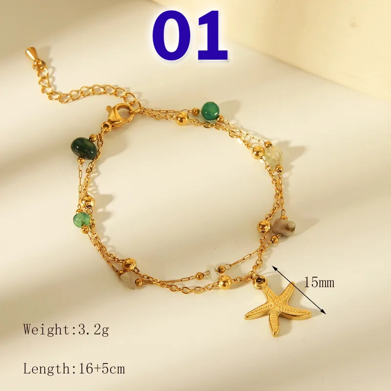 Beach Simple Style Commute Starfish Shell Fish Tail 304 Stainless Steel 18K Gold Plated Acrylic Natural Stone Bracelets In Bulk