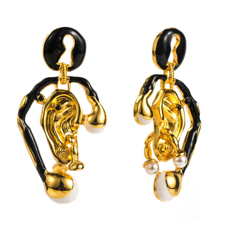 Hip-Hop Exaggerated Rock Organ Devil's Eye Nose Inlay Alloy Rhinestones Gold Plated Drop Earrings