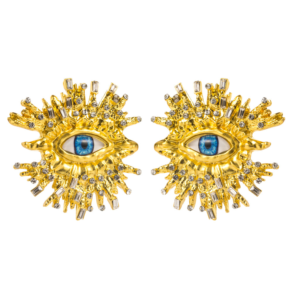 Hip-Hop Exaggerated Rock Organ Devil's Eye Nose Inlay Alloy Rhinestones Gold Plated Drop Earrings