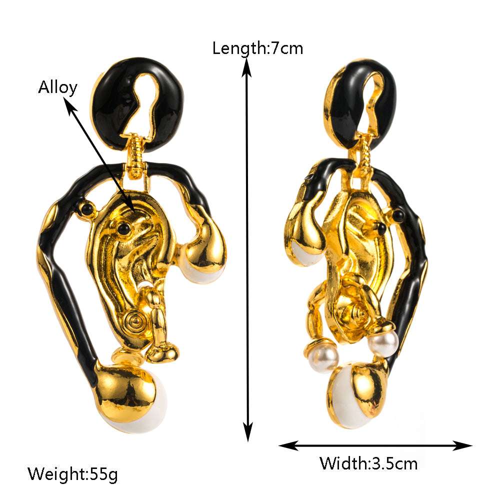 Hip-Hop Exaggerated Rock Organ Devil's Eye Nose Inlay Alloy Rhinestones Gold Plated Drop Earrings