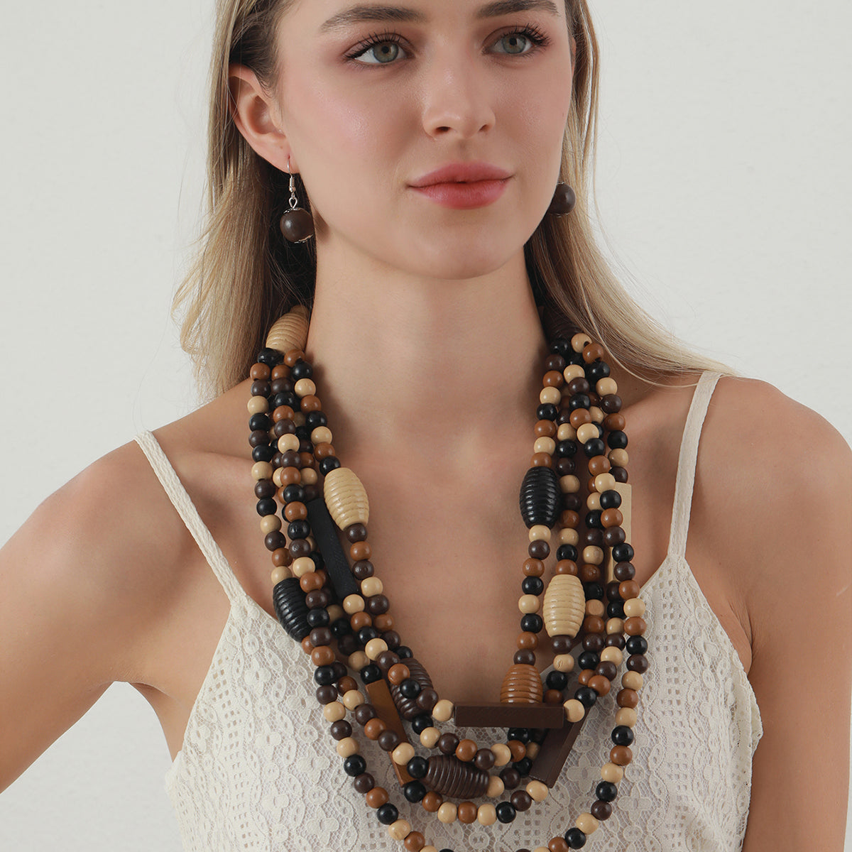 Retro Exaggerated Ethnic Style Geometric Wooden Beads Wood Women's Jewelry Set