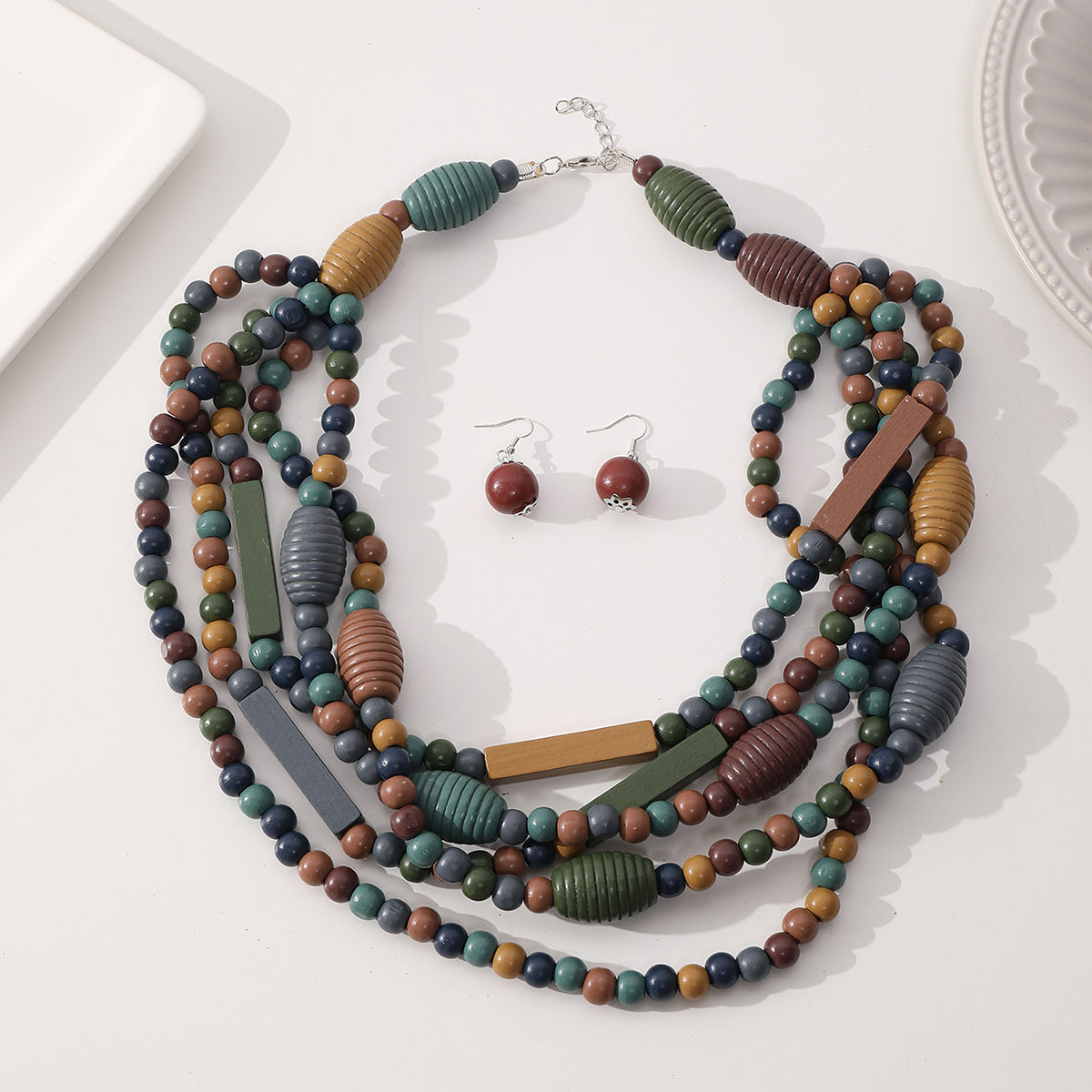 Retro Exaggerated Ethnic Style Geometric Wooden Beads Wood Women's Jewelry Set