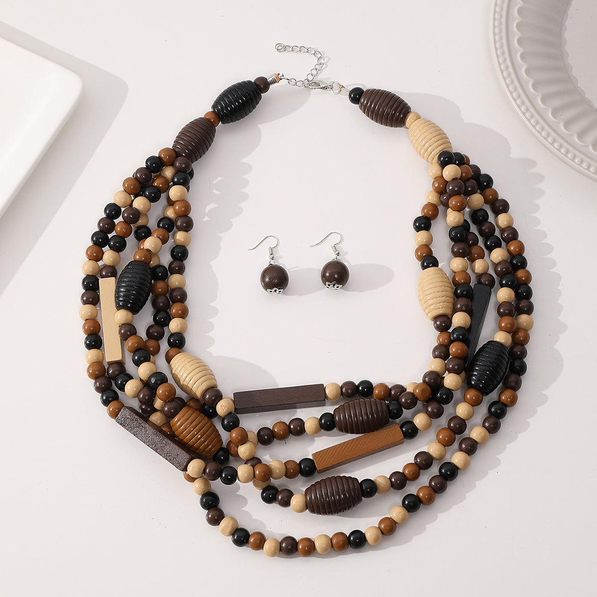 Retro Exaggerated Ethnic Style Geometric Wooden Beads Wood Women's Jewelry Set