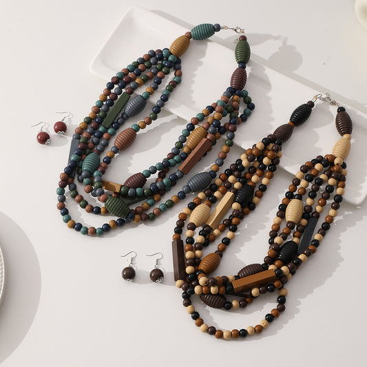 Retro Exaggerated Ethnic Style Geometric Wooden Beads Wood Women's Jewelry Set