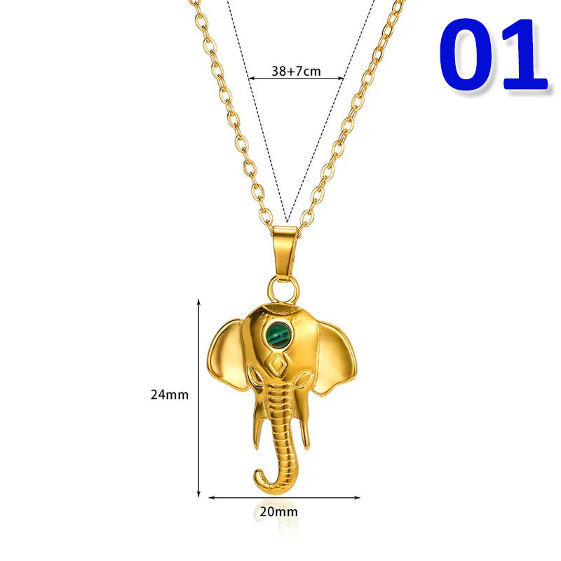 Basic Modern Style Classic Style Elephant 304 Stainless Steel Turquoise 18K Gold Plated Plating Inlay Pendant Necklace