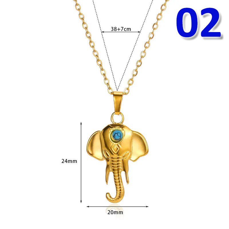 Basic Modern Style Classic Style Elephant 304 Stainless Steel Turquoise 18K Gold Plated Plating Inlay Pendant Necklace